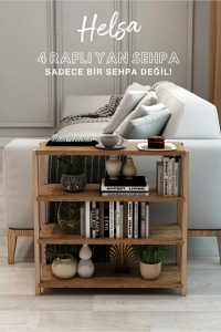 Helsa Atlantik Çam 4 Raflı Ahşap Yan Sehpa -Çok Amaçlı Dekoratif Raf, Organizer